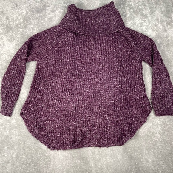 Free People Sweater Sz Medium Dylan Tweedy Purple Chunky Cowl Neck Wool - Picture 7 of 11